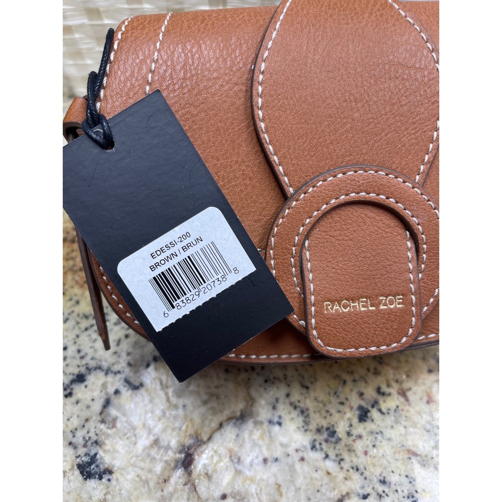 Rachel Zoe Edessi-Brown Pebbled Crossbody Bag Contrast Stitching New with Tags - Picture 4 of 9